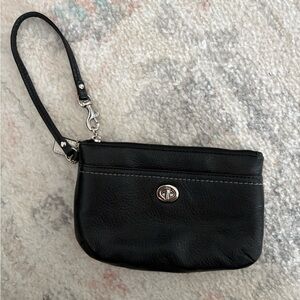 Coach Black Leather Wristlet with Silver Accents